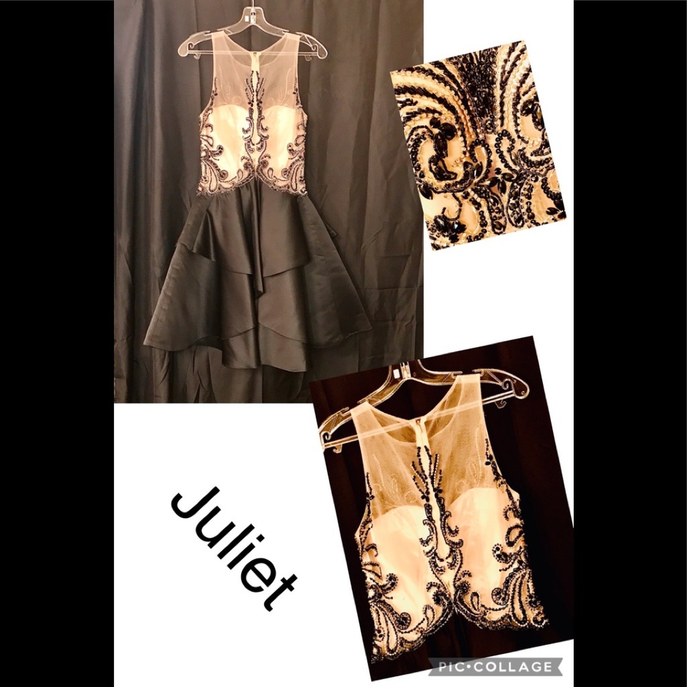 Juliet _New Beaded Dress_Black & Beige_Small